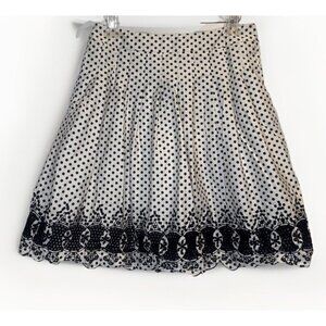 Talbots Womens White Black Pleated Polka Dot Lined Cotton Scallop Edge Skirt 12P